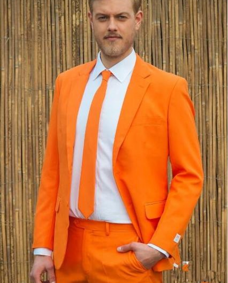 Los últimos diseños de pantalones de abrigo, traje naranja para hombre,  esmoquin ajustado de 2 piezas, trajes de fiesta de moda