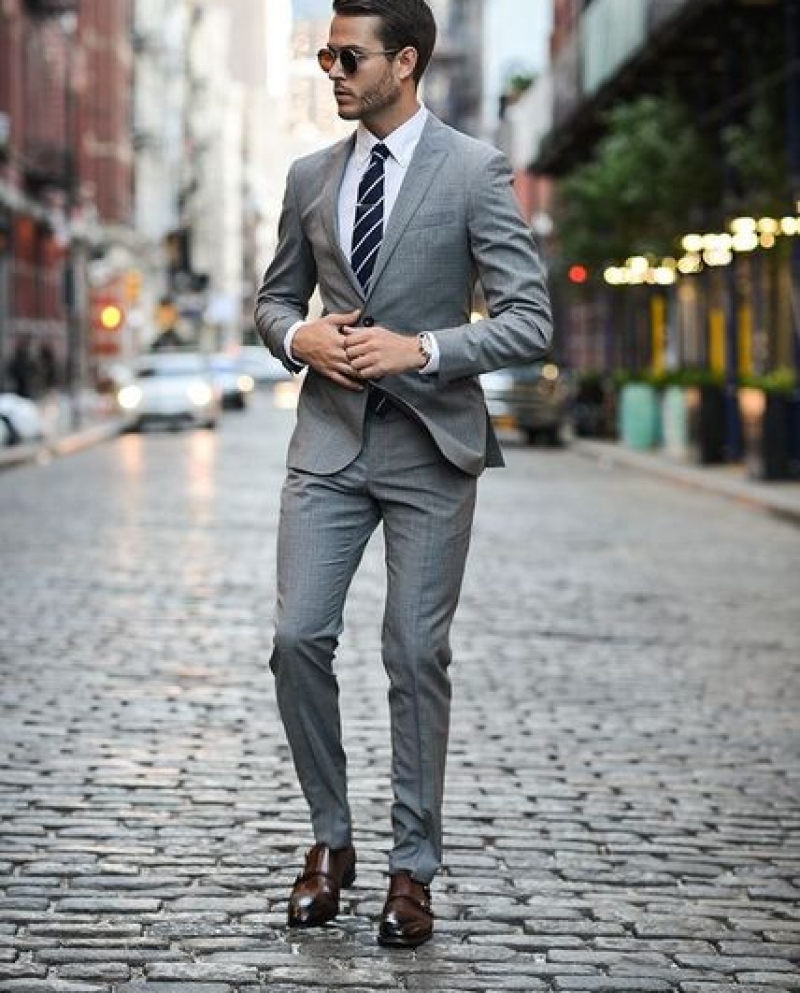 2022 Latest Coat Pant Designs Grey Men Suit Casual Slim Fit ...