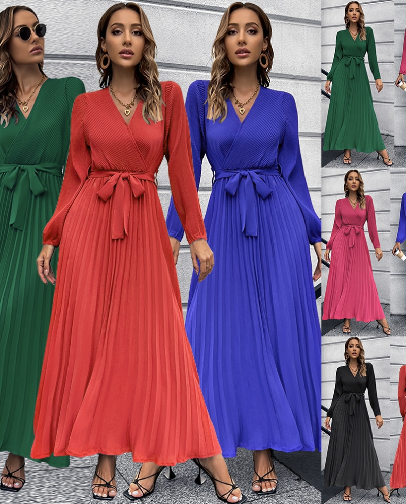 Long-sleeved Pleated A-line Skirt 