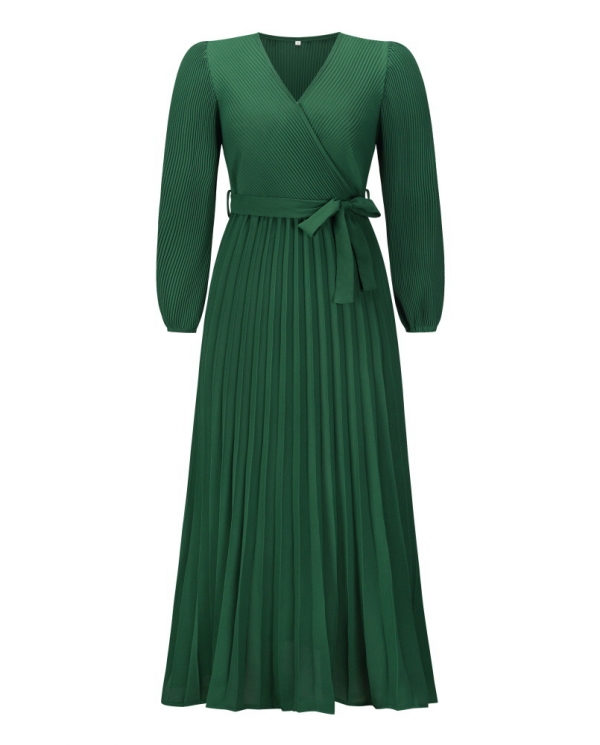 V-neck Long-sleeved Pleated 