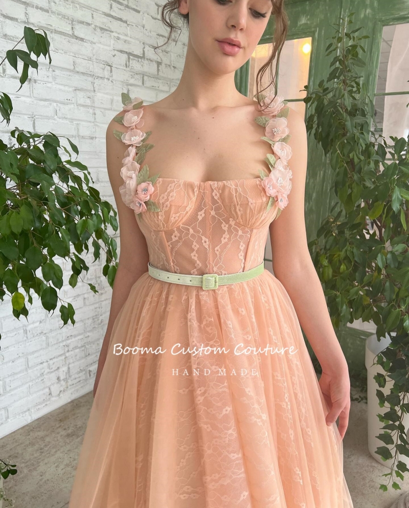 lace peach prom dresses 2022