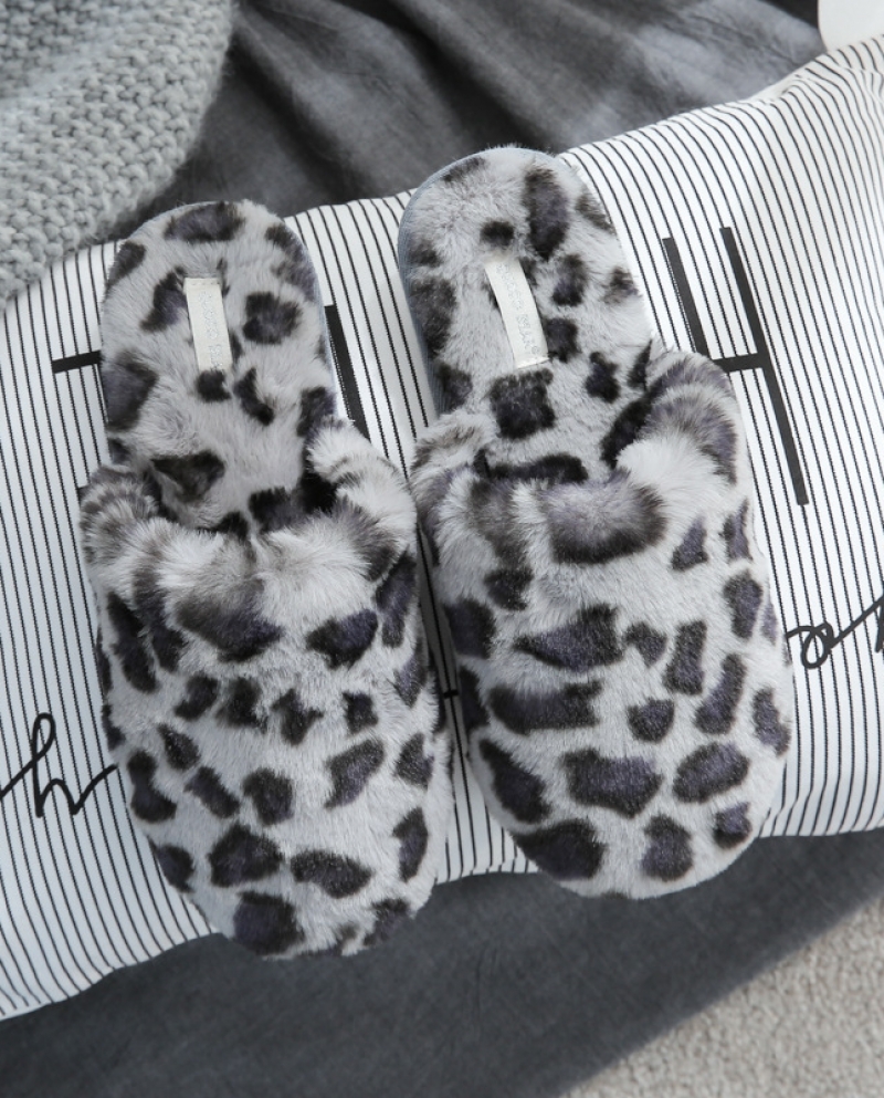 New Ladies Cotton Slippers Winter Leopard Print Home Slippers Breathable  Warm Plush Fabric Fur Slippers