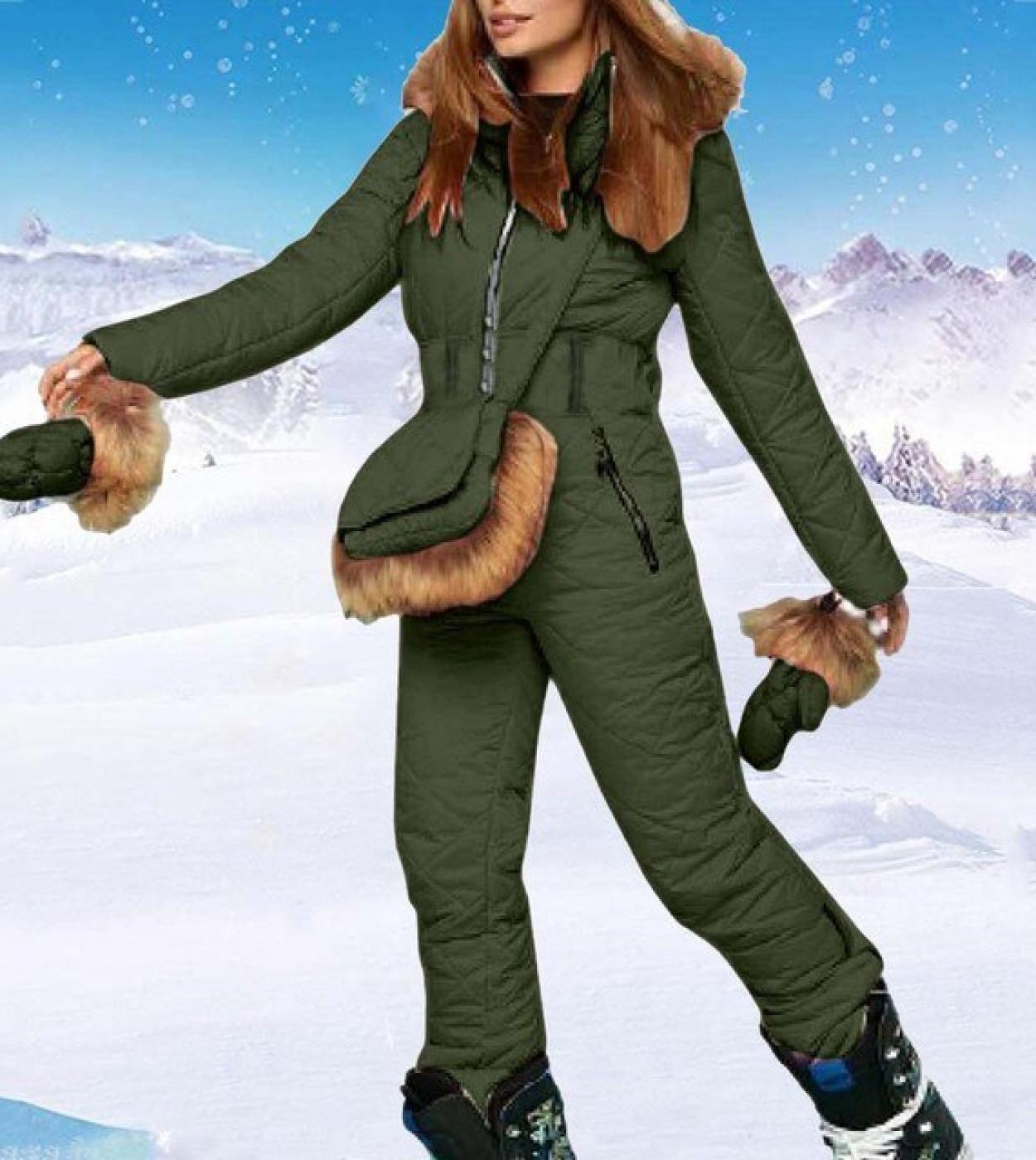 Mono de esquí de invierno para mujer, trajes de esquí blancos, chaqueta de  piel sintética con capucha cómoda, pantalones cálidos