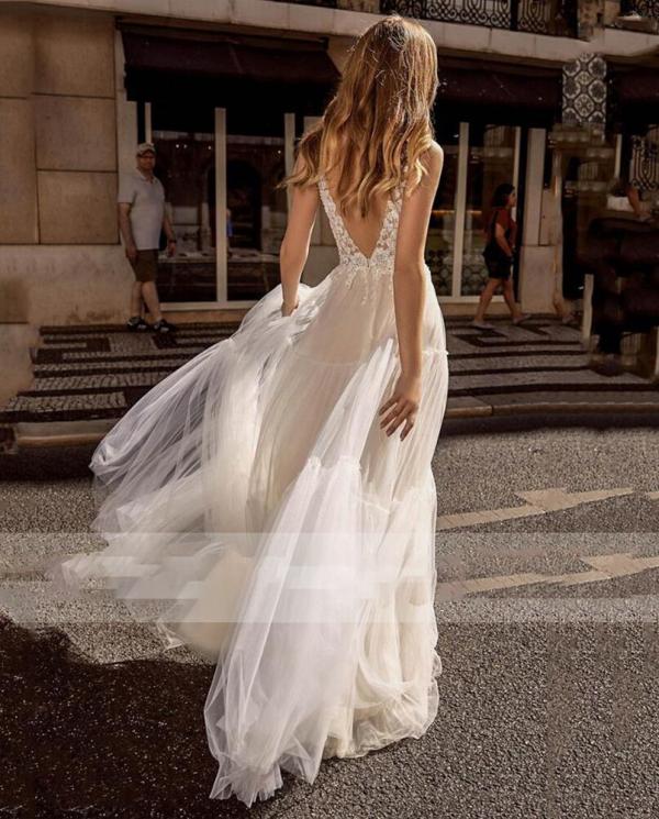 Halter Wedding Dress Boho Sleeveless Tulle A-line Robe De Mariee