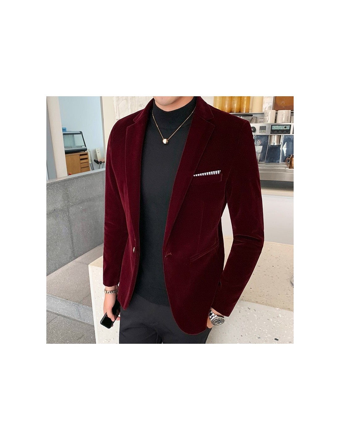 Autumn Velvet Blazers High Quality Slim Fit Suit Jacket Fashion Men Social  Business Club Dress Formal Evening Dress Blaz