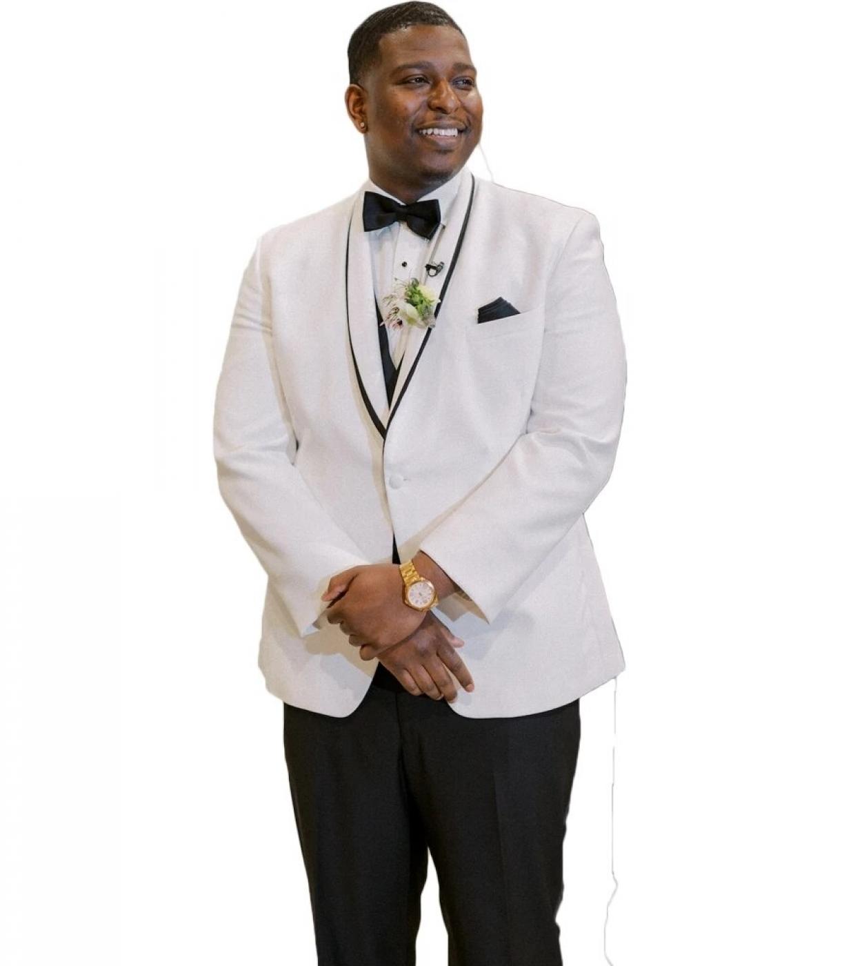 Trajes de hombre blanco de talla grande 3 uds Vestido de fiesta de  graduación de novio de boda 1 botón Blazer conjuntos traje H