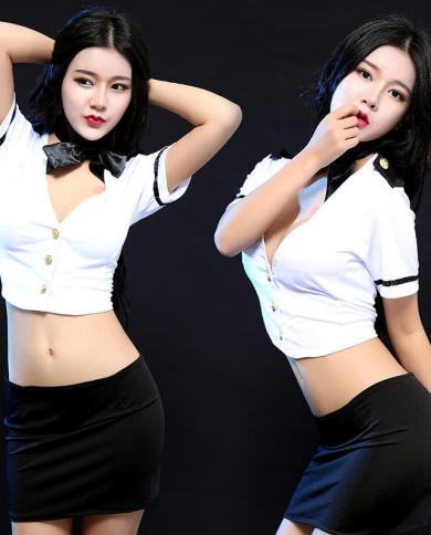 Stewardess Cosplay Fantasy Lingerie Sailor Policewomen Uniform Temptation Underwear Women Roleplay  Costume Slutty Cloth