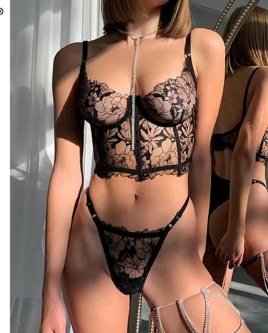Ellolace Female Fine Lingerie  Porn Underwear Body Luxury Lace Costume Intimate See Through Bra Set Woman 2 Piece  Bra 