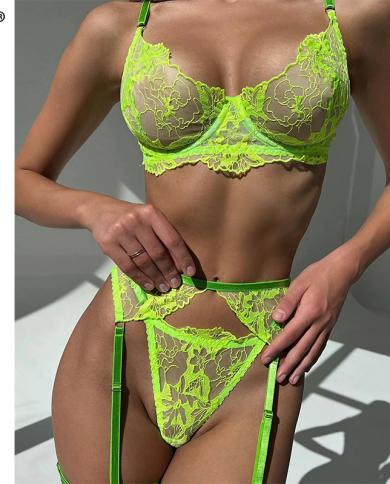 Ellolace Neon Green Fancy Lingerie Fetish Luxury Transparent Bra Intimate Push Lace Naked Women Without Censorship Under