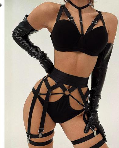 Ellolace Fine Lingerie Woman Without Censorship Halter Bra Garter 5piece Sensual Crotchless Briefs Bandage  Intimate Set
