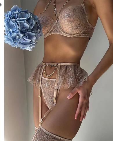 Ellolace  Lingerie Porn Underwear Uncensored Transparent Bra Briefs 5piece Fancy Lace Delicate Fine Intimate Luxury Sets