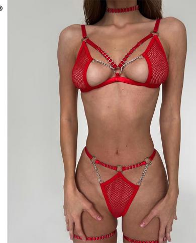 Ellolace Lingerie Hot  Half Cup Transparent Bra Without Censorship Fancy Bilizna Set Of  Girls Naked Mesh Red Underwear