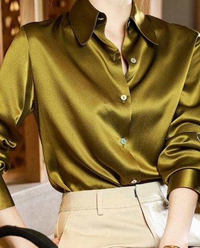 Elegant Satin Blouse Women Solid Luxury Button Loose Silk Office Shirt Woman Autumn Fashion Casual Lady Tops Blusas Muje