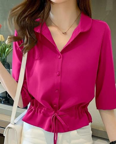 Summer Loose Women Blouse Tops Half Sleeve Casual Chiffon Shirt Women Fashion Tops Casual Button Up Woman Shirts Female 