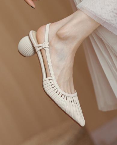 Sandals Woman Summer 2022 Pointed Toe Hollow  Shoes Elegant Medium Heel Womens Shoes Luxury Designer Heels Comfortable 