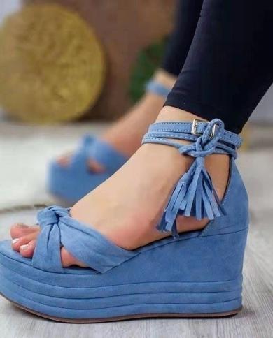 2022 New Wedge Sandals Womens Fashion Platform Comfortable High Heels Eight Increase Solid Color Luxury Sandals Women D