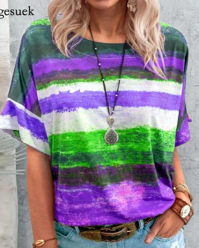 Short Sleeve Woman T Shirt Summer 2022 O Neck Contrast Color Loose T Shirt Female Clothing Office Casual Tee Shirt Tops 