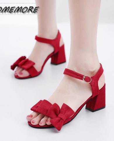2023 Summer New Ruffled Sandals Womens One Word Buckle Strap Hollow Wild Thick Heel High Heel Open Toe Shoes Casual Lar