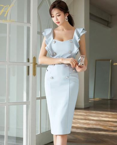 H Han Queen gran oferta verano mujeres vestidos Vintage doble botonadura sin mangas trabajo negocios ceñido al cuerpo lápiz vain
