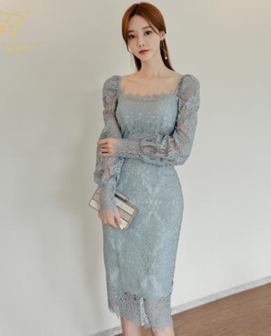 H Han Queen Womens New  Elegant Ol Lace Dress Office Lady Evening Party Slim Bodycon Sheath Pencil Dresses Work Vestido