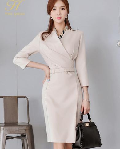 H Han Queen Hot Sale Elegant Fashion V Neck  Pencil Dress Womens Simple Bodycon Office Lady Dresses Casual Party Vestido