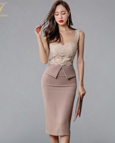 H Han Queen Halter Strapless Summer Ol Lace Pencil Dress  New Fashion  V Collar Sleeveless Vintage Club Party Dressesdre