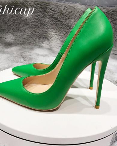 Tikicup Solid Green Women Pointy Toe High Heels 81012cm Fashion Slip On Stilettos Ladies Formal Dress Shoes Customize 