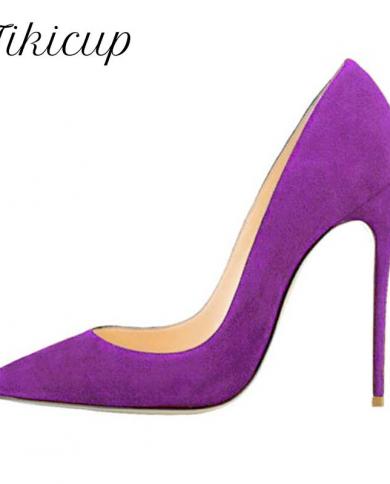 Tikicup Purple Flock Women Pointed Toe Elegant Stiletto Pumps Ladies Formal Dress Party Shoes Faux Suede Ol Classic High
