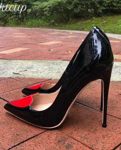 Tikicup Love Heart Patchwork Women Pointed Toe Stiletto High Heel Shoes 12cm 10cm 8cm Customize Ladies Chic Designer Pum
