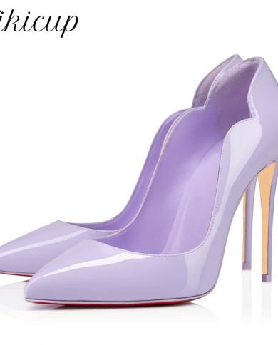 Tikicup Side V Cut Women Patent Pointy Toe High Heel Formal Dress Shoes Elegant Ol Stiletto Pumps Solid Lavender Mint Cu