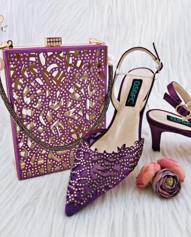 Qsgfc Nigeria Popular Purple Mesh And Hollow Design With The Same Color Small Rhinestones Fashion Party Ladies Shoes And