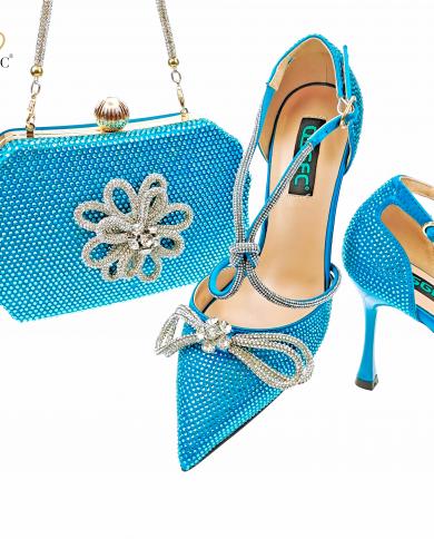 Qsgfc Elegant Design Party Women Shoes And Bag Set Diamond Butterfly Design In Sky Blue Color  Pumps