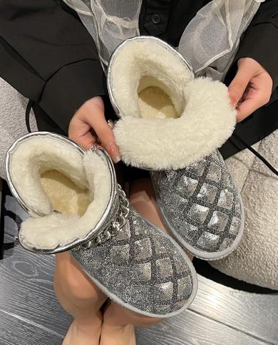 Botas de neve de inverno para mulher plataforma antiderrapante sapatos femininos moda correntes decoração botas de algodão quent