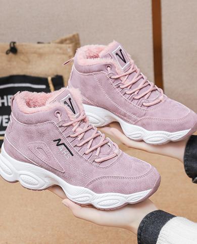 2022 Winter Shoes New Plush Warm Sneakers For Women Platform Wedge Cotton Shoes Fashion Lace Up Casual  Ankle Snow Boots