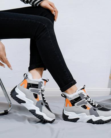 2023 novos sapatos femininos de inverno moda quente de pelúcia sapatos casuais femininos com cadarço plataforma botas de neve ao