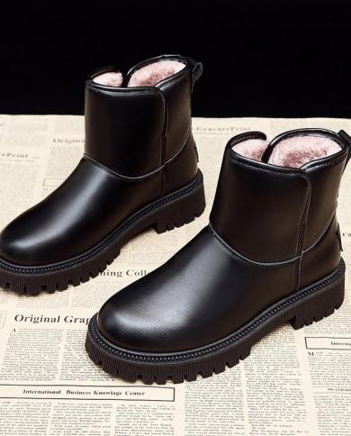 Botas de neve femininas 2023 inverno preto sem cadarço sapatos casuais de algodão moda fundo grosso à prova dágua botas curtas 