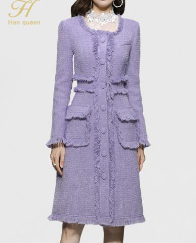 H Han Queen 2022 New Winter Coat Dress Women Elegant Tweed Tassel Singlebreasted Business Casual Dresses Work Party Vest