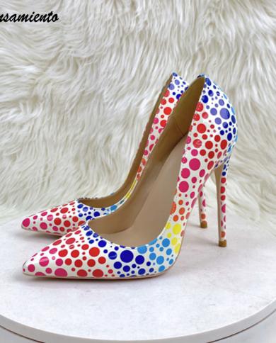 12cm High Heels Multicolour Dot Women Pumps Elegant Spike Heeled Pointed Toe Spring Autumn Prom Wedding Shoes Zapatos Mu