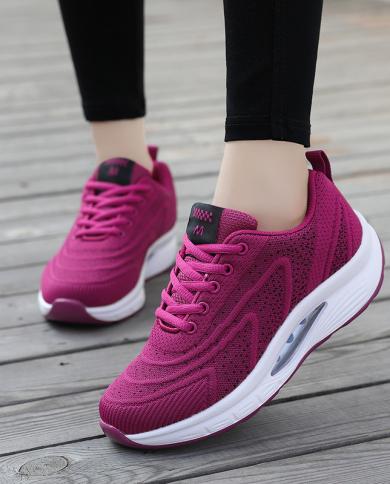 2022 New Women Rocking Shoes Fashion Lace Up Mesh Breathable Sneakers Female Comfortable Wedge Platform Casual Sport Swi