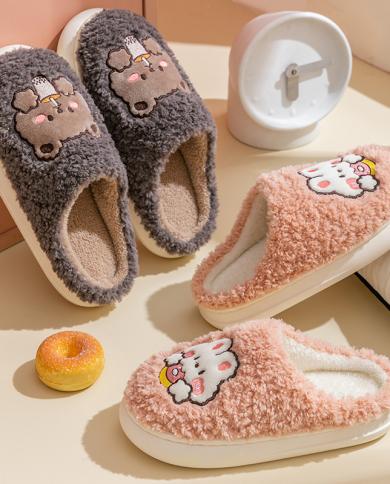 New Autumn Warm Fluffy Slippers For Women 2022 Indoor House Shoes Cute Couple Plush Soft Furry Floor Slides Zapatillas M