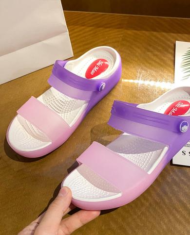 נעלי אישה קיץ 2022 נעלי אופנה שקופות ססגוניות חדשות נקבה רומא מציץ חוף סנדלי גלי רך קזואל