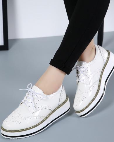 Fashion Women Lace Up Loafers British Platform Sport Pu Womens Shoes Plus Size Breathable Casual Walking Shoes Zapatill