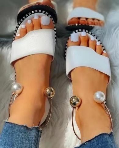 2022 Women Beaded Pearly Sandals Slippers Shoes Womens Shoes Comfort Summer Womens Opened Toe Sandal Flat Slippers For W