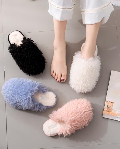 Women Indoor Slippers Solid Color Plush Home Slippers Winter Shoes Ladies Flat Non Slip Casual House Floor Soft Slient S