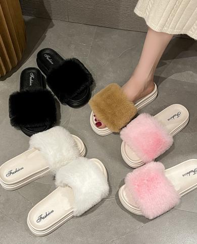 Women Fluffy Slippers New Fashion Solid Color Warm Autumn Soft Slipper Female Non Slip Bedroom Slides Indoor Shoes Fashi