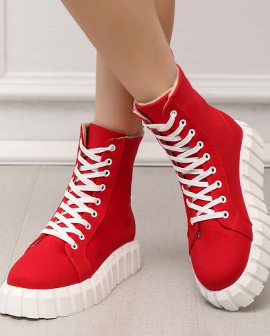 2022 New Women Boots Fashion Heels Platforms Casual Ankle Boots Female Lace Up Shoes Woman Booties Chunky Shoes For Wome