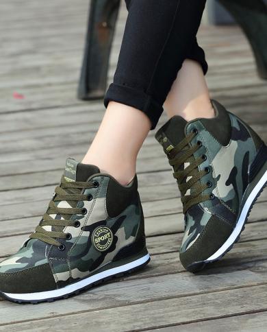 Autumn New Canvas Camouflage Sneakers Women Fashion Lace Up Increase Platform Shoes Female Casual Travel Sport Walking S