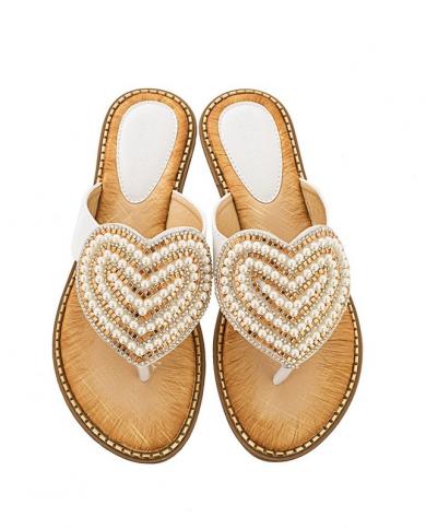 2022 New Elegant Women Slippers Pearl Heart Shaped Fashion Shoes Womens Shoes Comfort Summer Opened Toe Outdoor Beach Sa
