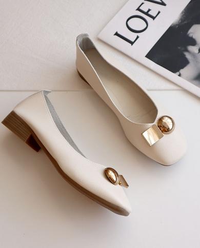 New Womem Soft Flat Square Toe Shallow Slip On Shoes Casual Metal Decoration Comfortable Outdoor Shoe Wedding Women Part