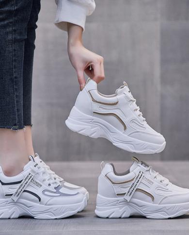 Autumn Platform White Shoes For Women Fashion  Lace Up Sneakers Female Wedge Increase Sport Tennis Shoes Chaussure Femme
